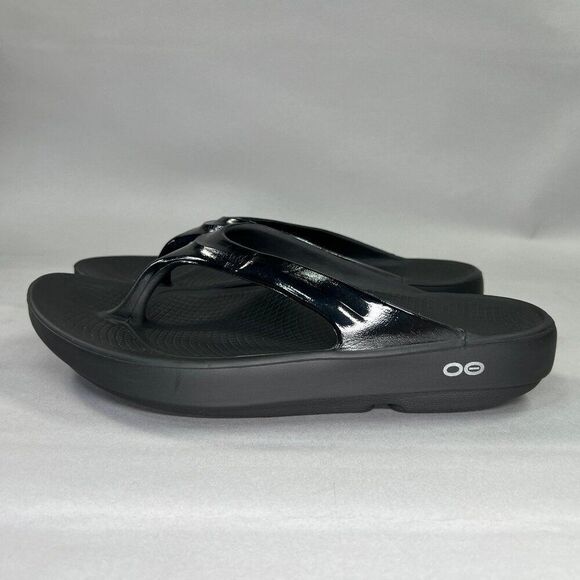 Oofos OOlala Sandals Women's Size 8 Black Recovery Running Toe Post Flip Flops - Picture 4 of 9